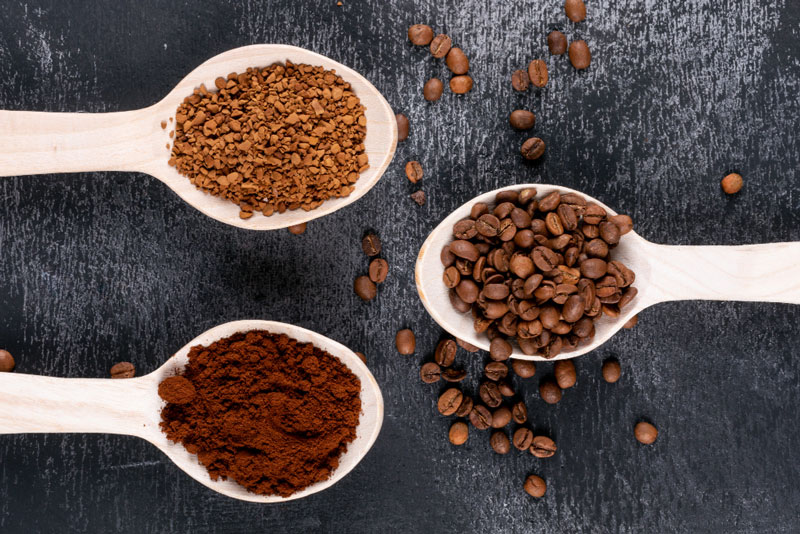 Spray-dried and freeze-dried coffee granules compared with roasted coffee beans