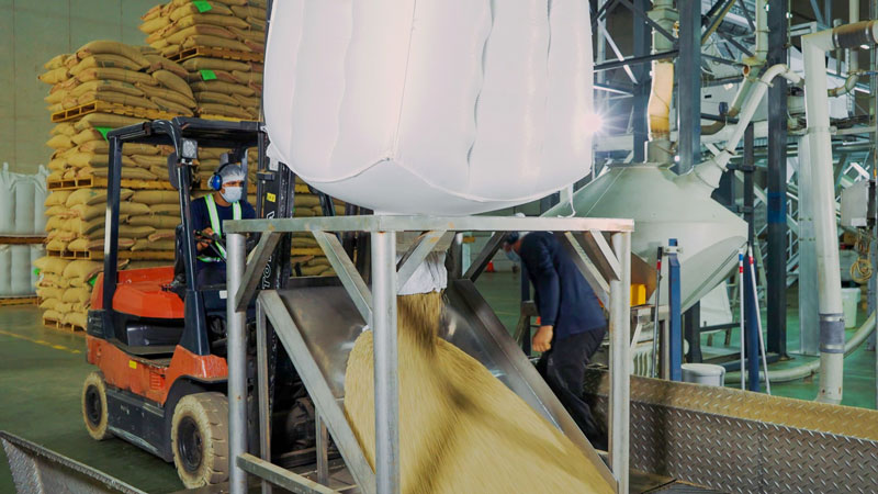 Industrial coffee production line in a manufacturing facility
